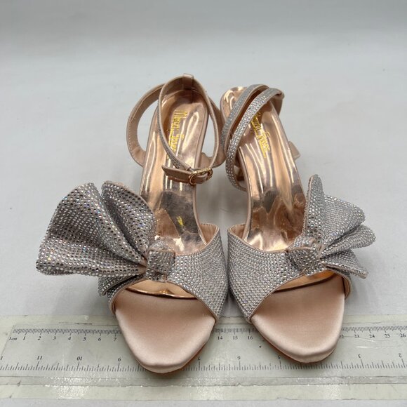 Milooey Shoe Rhinestone Bow Sandal Crystal Ankle Strap Kitten Heel Party Shoe - Picture 3 of 8